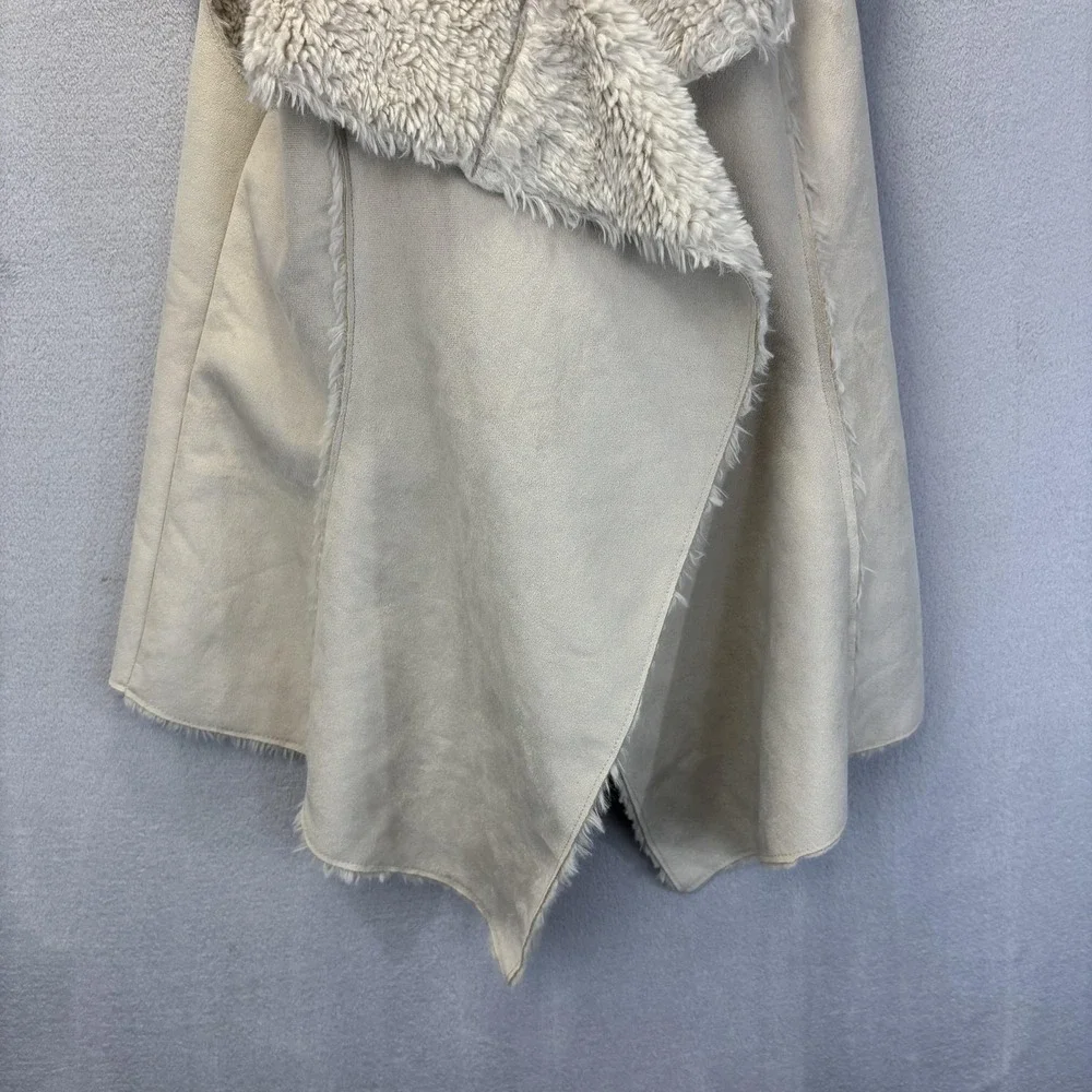 Knox Rose Faux Shearling Vest Womens Large Cream White Open Front Waterfall Cozy